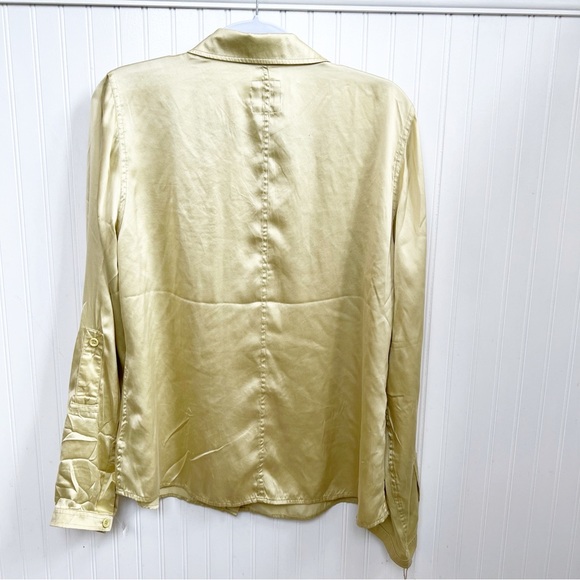 GO by GoSilk Light Chartreuse Yellow/Green 100% Silk Button Up Blouse Size XL - Picture 2 of 6